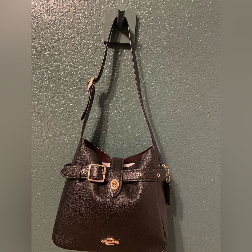 Coach Black Leather Shoulder Bag with Gold Hardware